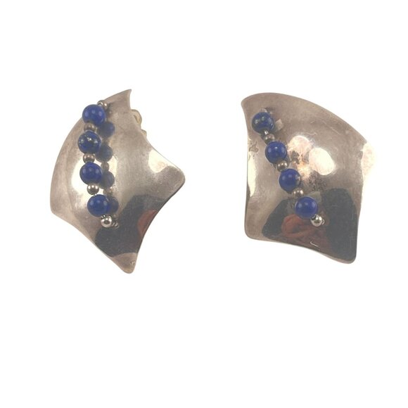 Scara Sterling Handmade Vintage Lapis Lazuli Beaded Post Earrings 1 3/4" - Picture 2 of 8